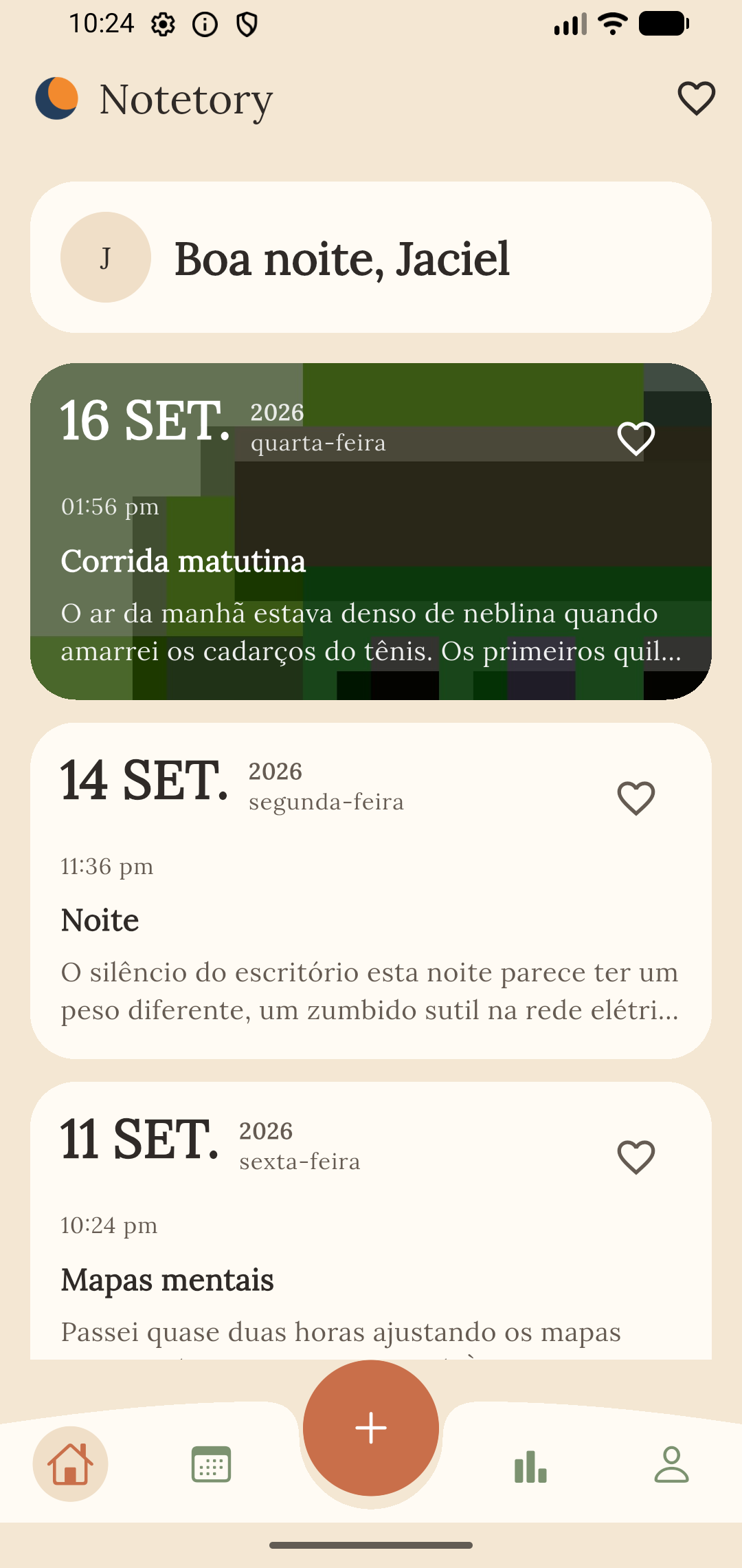 Tela inicial do Notetory